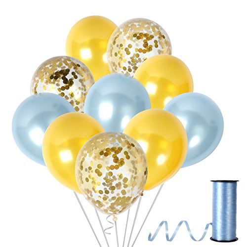 Yellow and White Paper Confetti Balloons Bouquet for Baby Shower Anniversary Birthday Wedding School Office Party Decorations Treasures Gifted 